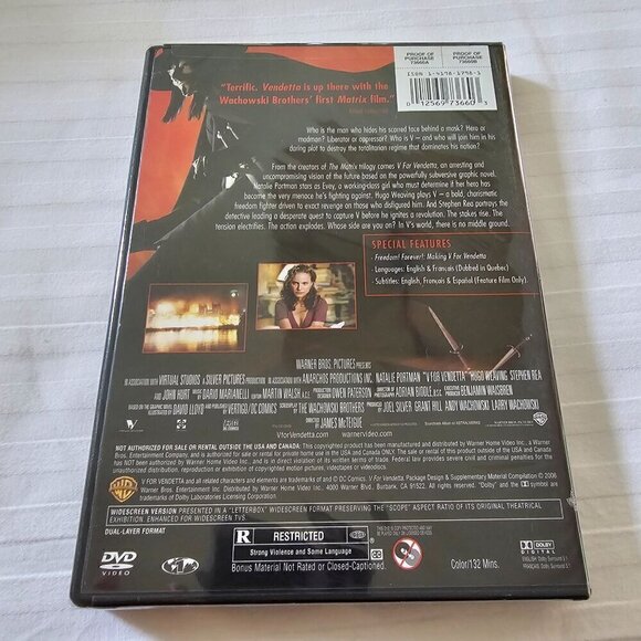 V For Vendetta DVD Widescreen Edition  Natalie Portman & Hugo Weaving, New - Picture 2 of 8
